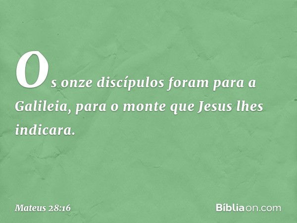 Os onze discípulos foram para a Galileia, para o monte que Jesus lhes indicara. -- Mateus 28:16