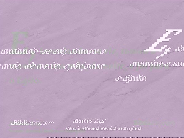 E, levantando-se ele, tomou o menino e sua mãe, de noite, e foi para o Egito.