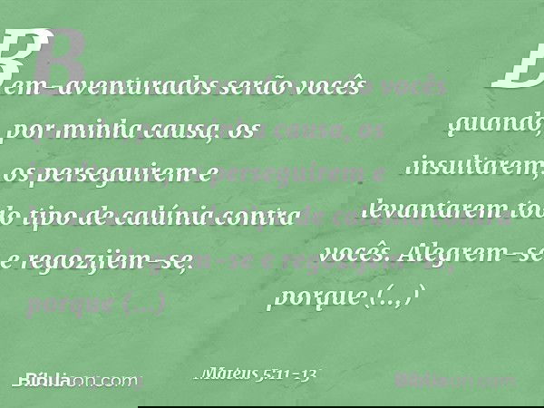 "Bem-aventurados serão vocês quando, por minha causa, os insultarem, os perseguirem e levantarem todo tipo de calúnia contra vocês. Alegrem-se e regozijem-se, p