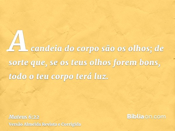 Mateus 6:22 (Se teus olhos forem bons todo teu corpo terá luz) - Bíblia