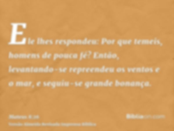 Ele lhes respondeu: Por que temeis, homens de pouca fé? Então, levantando-se repreendeu os ventos e o mar, e seguiu-se grande bonança.