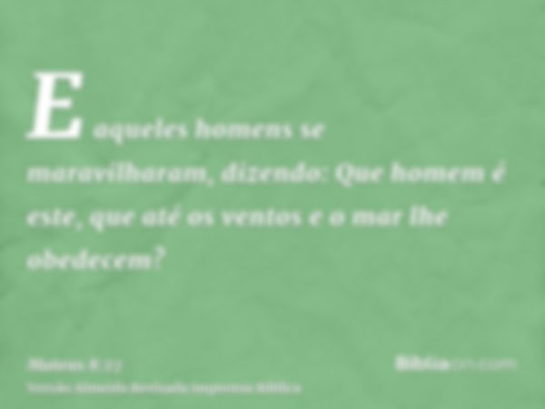 E aqueles homens se maravilharam, dizendo: Que homem é este, que até os ventos e o mar lhe obedecem?