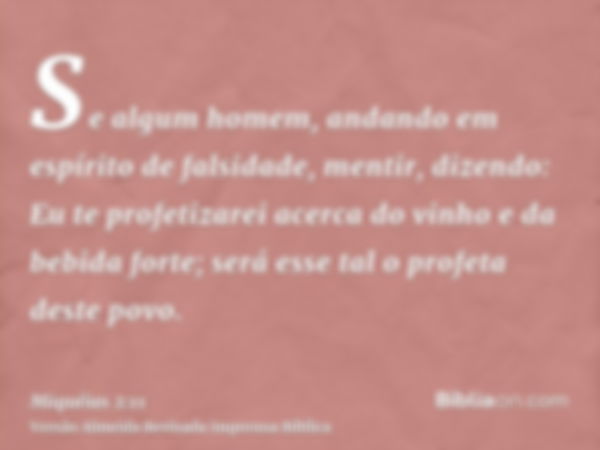 Se algum homem, andando em espírito de falsidade, mentir, dizendo: Eu te profetizarei acerca do vinho e da bebida forte; será esse tal o profeta deste povo.