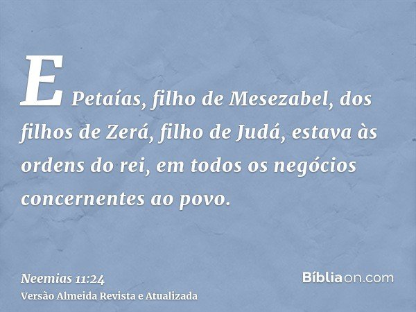 E Petaías, filho de Mesezabel, dos filhos de Zerá, filho de Judá, estava às ordens do rei, em todos os negócios concernentes ao povo.