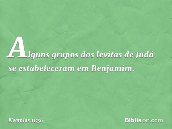 Alguns grupos dos levitas de Judá se estabeleceram em Benjamim. -- Neemias 11:36