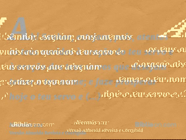 Ah! Senhor, estejam, pois, atentos os teus ouvidos à oração do teu servo e à oração dos teus servos que desejam temer o teu nome; e faze prosperar hoje o teu se