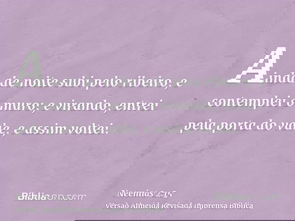 Ainda de noite subi pelo ribeiro, e contemplei o muro; e virando, entrei pela porta do vale, e assim voltei.