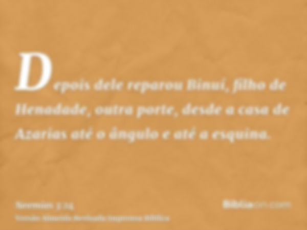 Depois dele reparou Binuí, filho de Henadade, outra porte, desde a casa de Azarias até o ângulo e até a esquina.