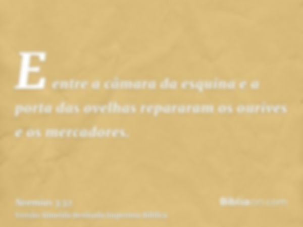 E entre a câmara da esquina e a porta das ovelhas repararam os ourives e os mercadores.