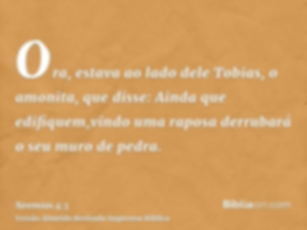 Ora, estava ao lado dele Tobias, o amonita, que disse: Ainda que edifiquem,vindo uma raposa derrubará o seu muro de pedra.