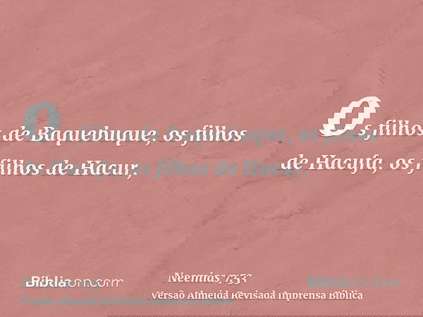 os filhos de Baquebuque, os filhos de Hacufa, os filhos de Hacur,
