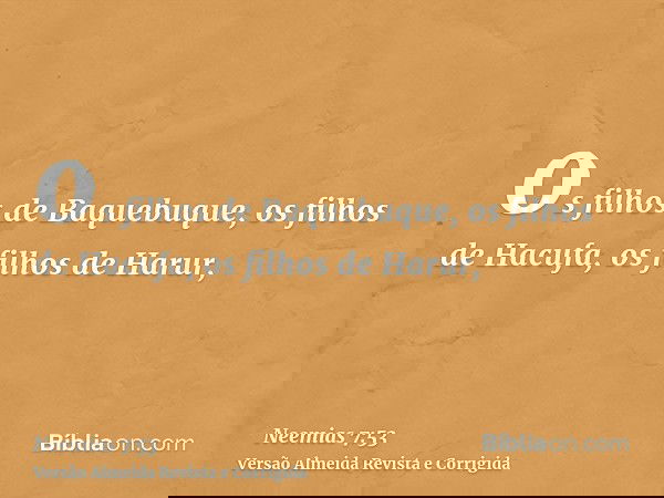 os filhos de Baquebuque, os filhos de Hacufa, os filhos de Harur,