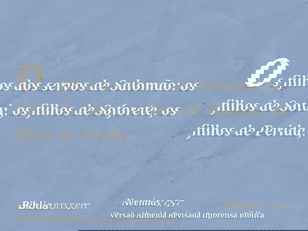 os filhos dos servos de Salomão: os filhos de Sotai, os filhos de Soforete, os filhos de Perida,