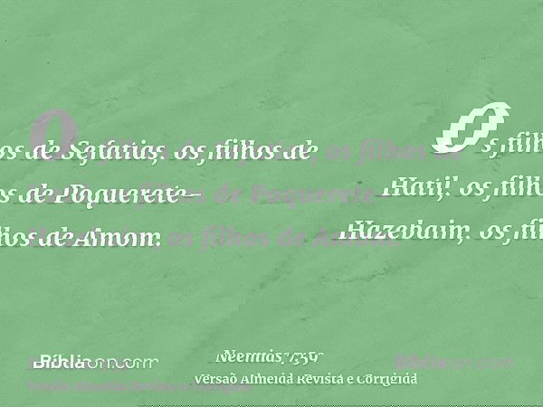 os filhos de Sefatias, os filhos de Hatil, os filhos de Poquerete-Hazebaim, os filhos de Amom.