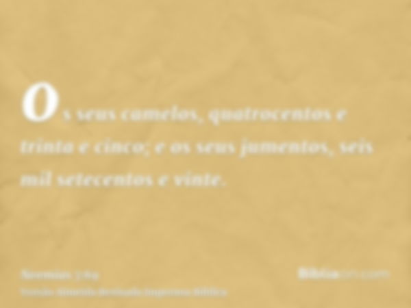 os seus camelos, quatrocentos e trinta e cinco; e os seus jumentos, seis mil setecentos e vinte.