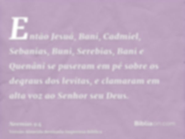 Então Jesuá, Bani, Cadmiel, Sebanias, Buni, Serebias, Bani e Quenâni se puseram em pé sobre os degraus dos levitas, e clamaram em alta voz ao Senhor seu Deus.