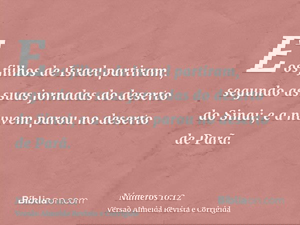 E os filhos de Israel partiram, segundo as suas jornadas do deserto do Sinai; e a nuvem parou no deserto de Parã.