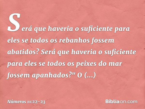 Será que haveria o suficiente para eles se todos os rebanhos fossem abatidos? Será que haveria o suficiente para eles se todos os peixes do mar fossem apanhados