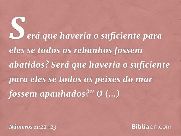 Será que haveria o suficiente para eles se todos os rebanhos fossem abatidos? Será que haveria o suficiente para eles se todos os peixes do mar fossem apanhados