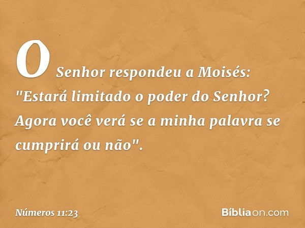 O Senhor respondeu a Moisés: "Estará limitado o poder do Senhor? Agora você verá se a minha palavra se cumprirá ou não". -- Números 11:23