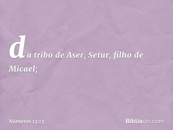 da tribo de Aser, Setur,
filho de Micael; -- Números 13:13