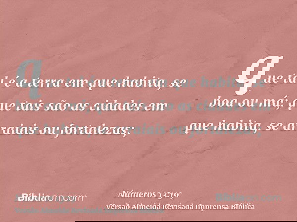que tal é a terra em que habita, se boa ou má; que tais são as cidades em que habita, se arraiais ou fortalezas;