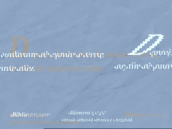 Depois, voltaram de espiar a terra, ao fim de quarenta dias.