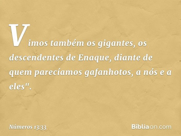 Vimos também os gigantes, os descendentes de Enaque, diante de quem parecíamos gafanhotos, a nós e a eles". -- Números 13:33