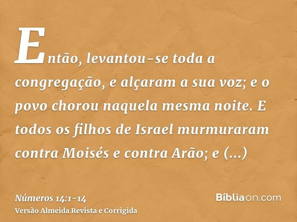 Então, levantou-se toda a congregação, e alçaram a sua voz; e o povo chorou naquela mesma noite.E todos os filhos de Israel murmuraram contra Moisés e contra Ar