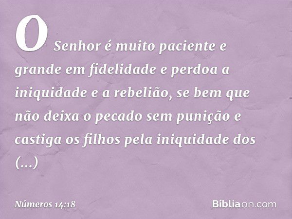 'O Senhor é muito paciente e grande em fidelidade e perdoa a iniquidade e a rebelião, se bem que não deixa o pecado sem punição e castiga os filhos pela iniquid