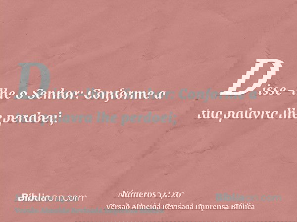 Disse-lhe o Senhor: Conforme a tua palavra lhe perdoei;