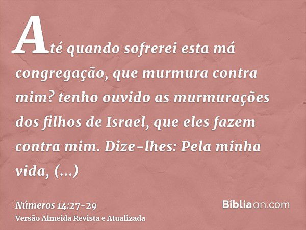 Até quando sofrerei esta má congregação, que murmura contra mim? tenho ouvido as murmurações dos filhos de Israel, que eles fazem contra mim.Dize-lhes: Pela min