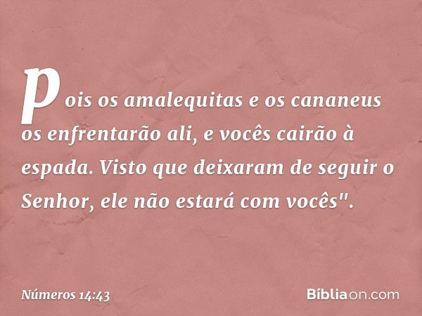 pois os amalequitas e os cananeus os enfrentarão ali, e vocês cairão à espada. Visto que deixaram de seguir o Senhor, ele não estará com vocês". -- Números 14:4