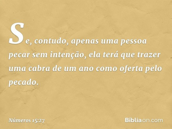 "Se, contudo, apenas uma pessoa pecar sem intenção, ela terá que trazer uma cabra de um ano como oferta pelo pecado. -- Números 15:27