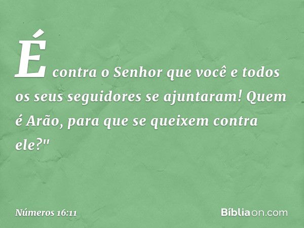 É contra o Senhor que você e todos os seus seguidores se ajuntaram! Quem é Arão, para que se queixem contra ele?" -- Números 16:11