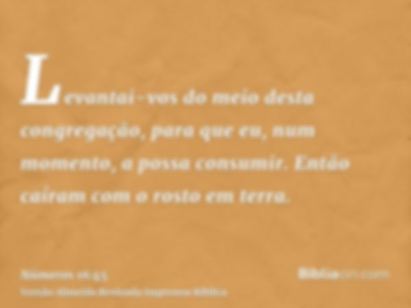 Levantai-vos do meio desta congregação, para que eu, num momento, a possa consumir. Então caíram com o rosto em terra.