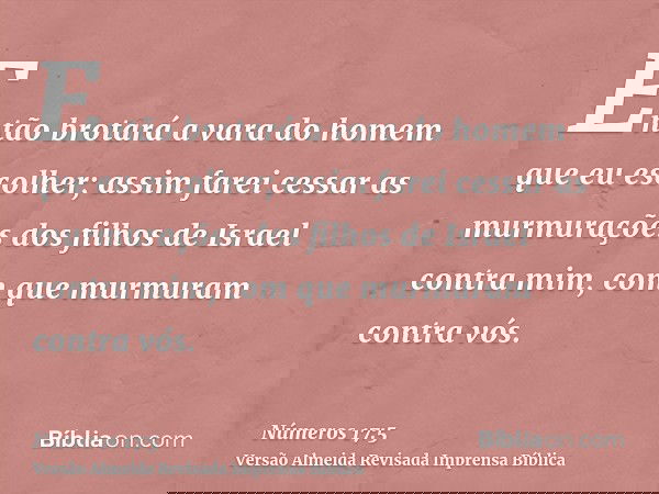 Então brotará a vara do homem que eu escolher; assim farei cessar as murmurações dos filhos de Israel contra mim, com que murmuram contra vós.