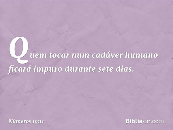 "Quem tocar num cadáver humano ficará impuro durante sete dias. -- Números 19:11