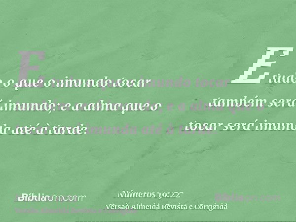 E tudo o que o imundo tocar também será imundo; e a alma que o tocar será imunda até à tarde.