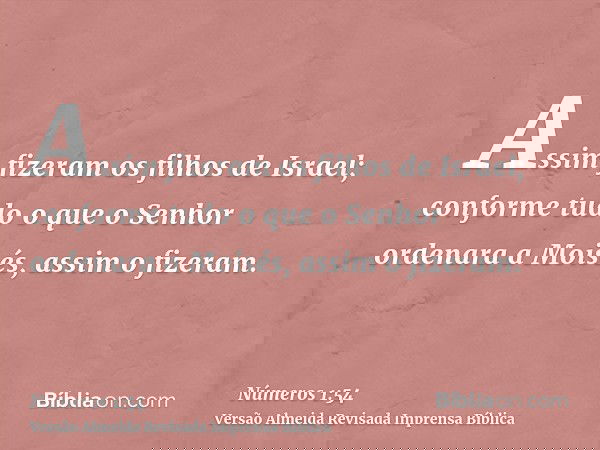 Assim fizeram os filhos de Israel; conforme tudo o que o Senhor ordenara a Moisés, assim o fizeram.