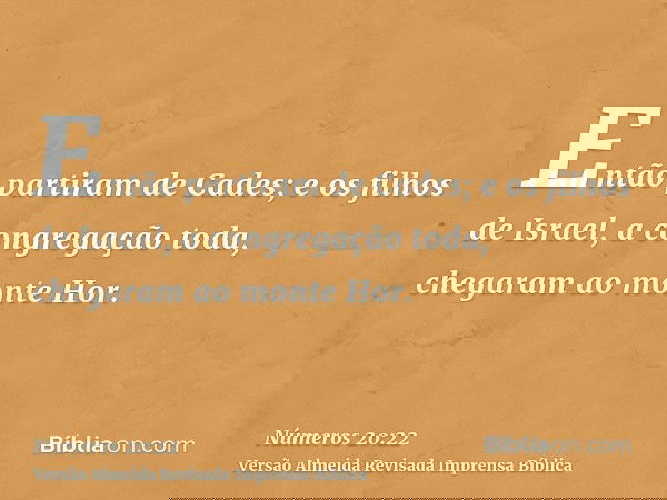 Então partiram de Cades; e os filhos de Israel, a congregação toda, chegaram ao monte Hor.