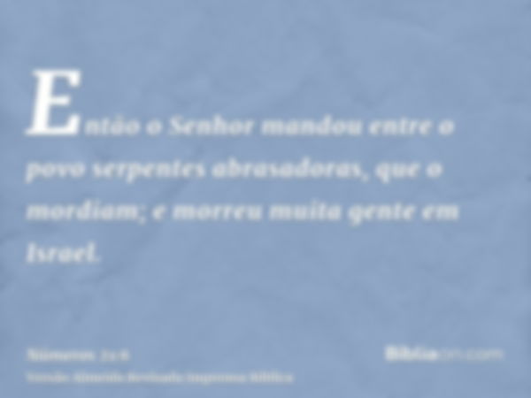 Então o Senhor mandou entre o povo serpentes abrasadoras, que o mordiam; e morreu muita gente em Israel.