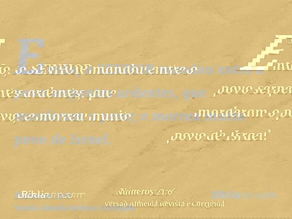 Então, o SENHOR mandou entre o povo serpentes ardentes, que morderam o povo; e morreu muito povo de Israel.