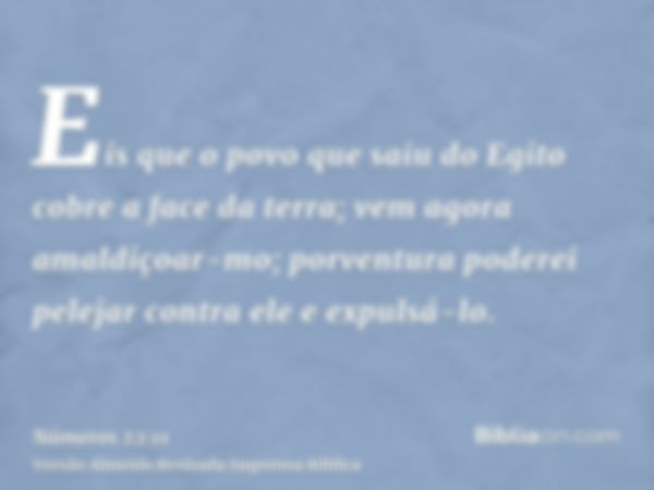 Eis que o povo que saiu do Egito cobre a face da terra; vem agora amaldiçoar-mo; porventura poderei pelejar contra ele e expulsá-lo.