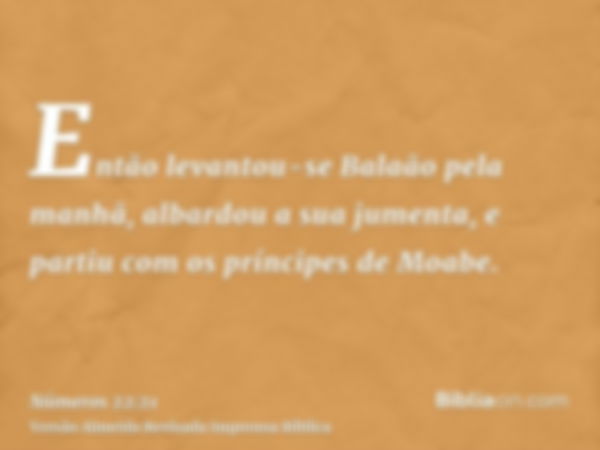 Então levantou-se Balaão pela manhã, albardou a sua jumenta, e partiu com os príncipes de Moabe.