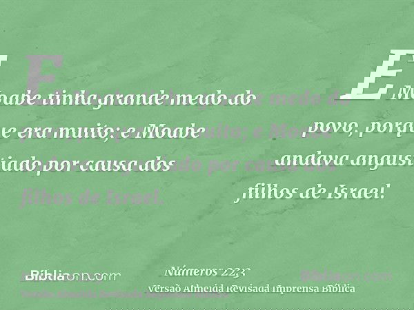 E Moabe tinha grande medo do povo, porque era muito; e Moabe andava angustiado por causa dos filhos de Israel.