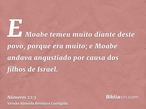 E Moabe temeu muito diante deste povo, porque era muito; e Moabe andava angustiado por causa dos filhos de Israel.