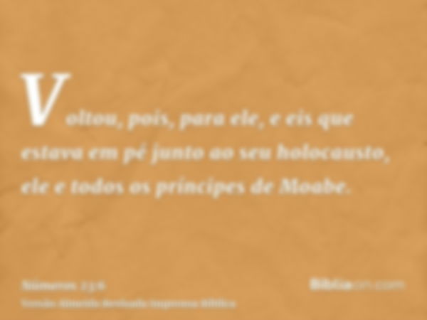 Voltou, pois, para ele, e eis que estava em pé junto ao seu holocausto, ele e todos os príncipes de Moabe.