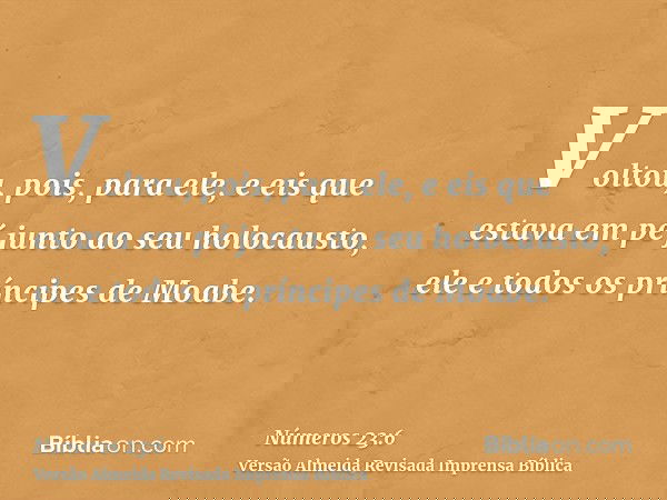 Voltou, pois, para ele, e eis que estava em pé junto ao seu holocausto, ele e todos os príncipes de Moabe.