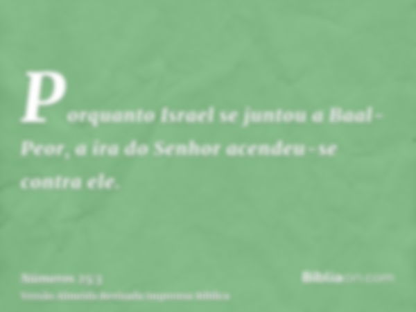 Porquanto Israel se juntou a Baal-Peor, a ira do Senhor acendeu-se contra ele.